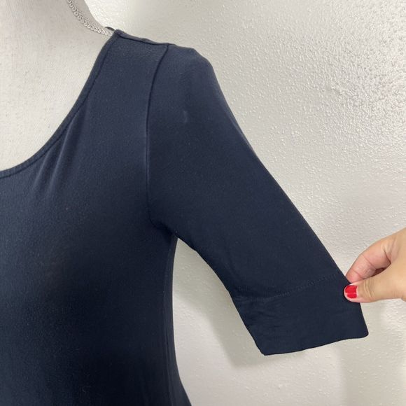 Adrienne Vittadini Dress Women Small Blue Stretch Short Sleeve Solid Casual - Picture 9 of 14